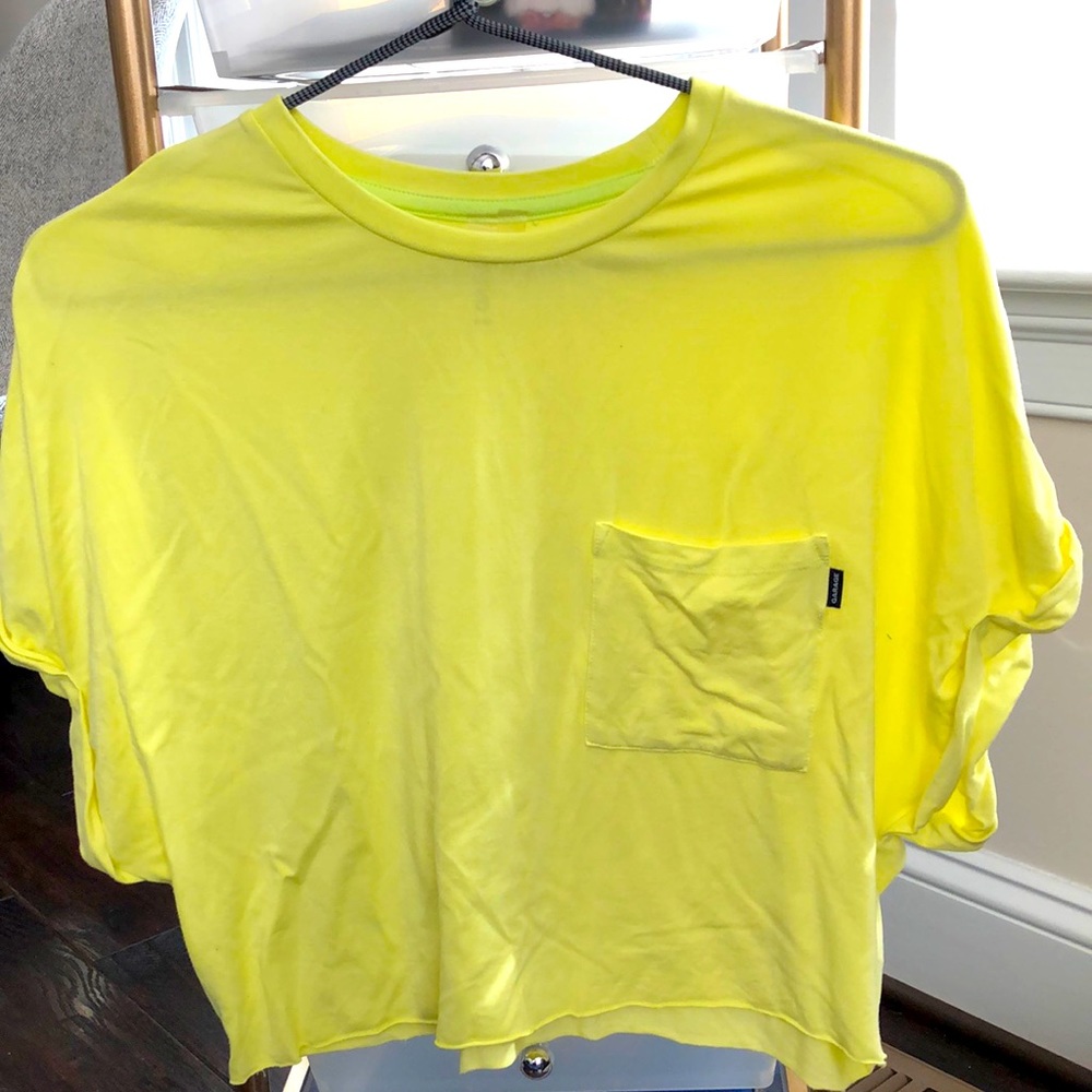 XS yellow oversized rolled short sleeve crop T